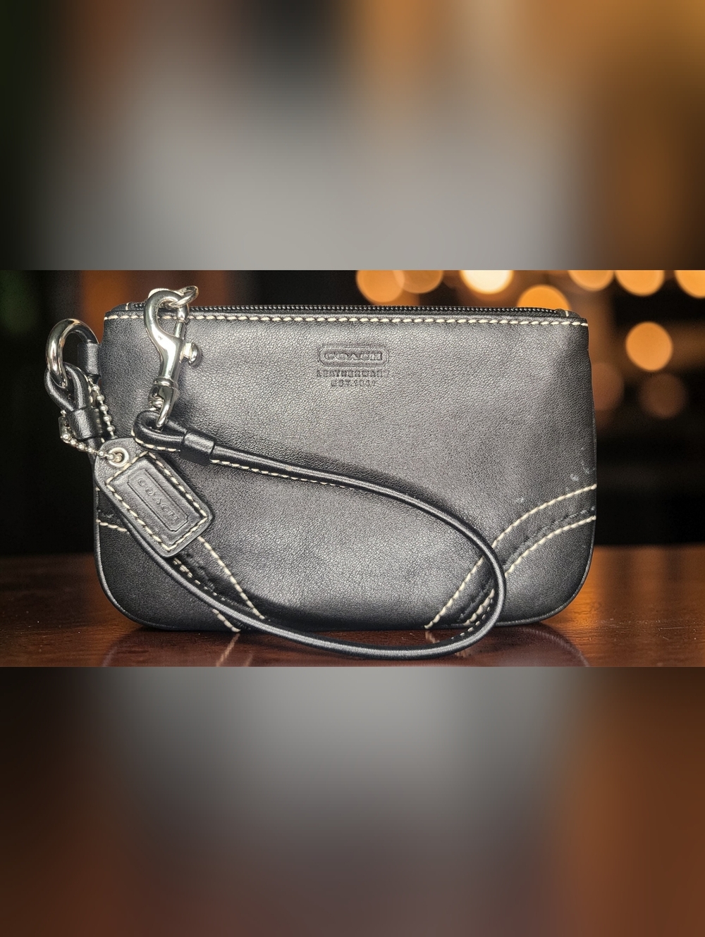 Vintage Coach Black Leather Wristlet NWOT